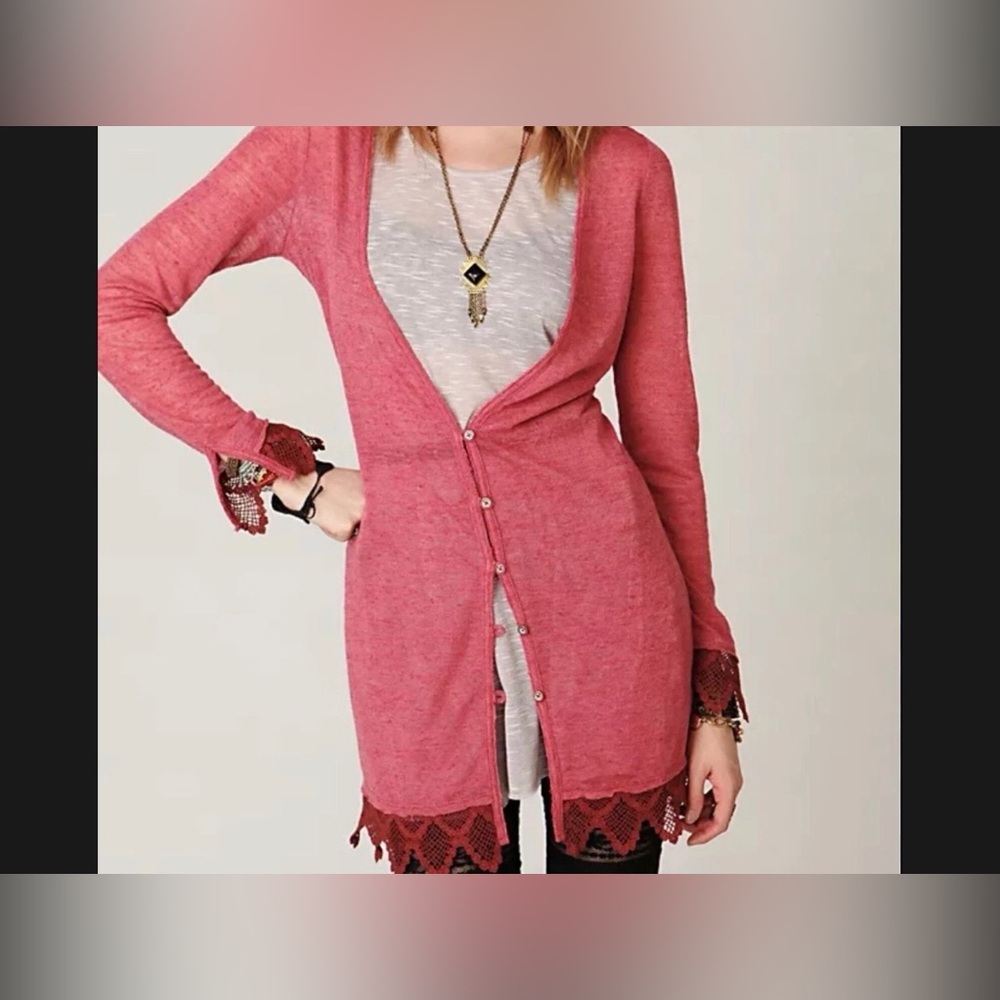 Free People‎ Rose Cardigan with Lace Trim